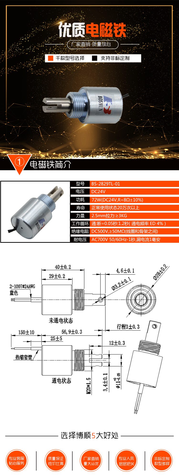 醫(yī)療設備電磁鐵 BS-2829TL-01